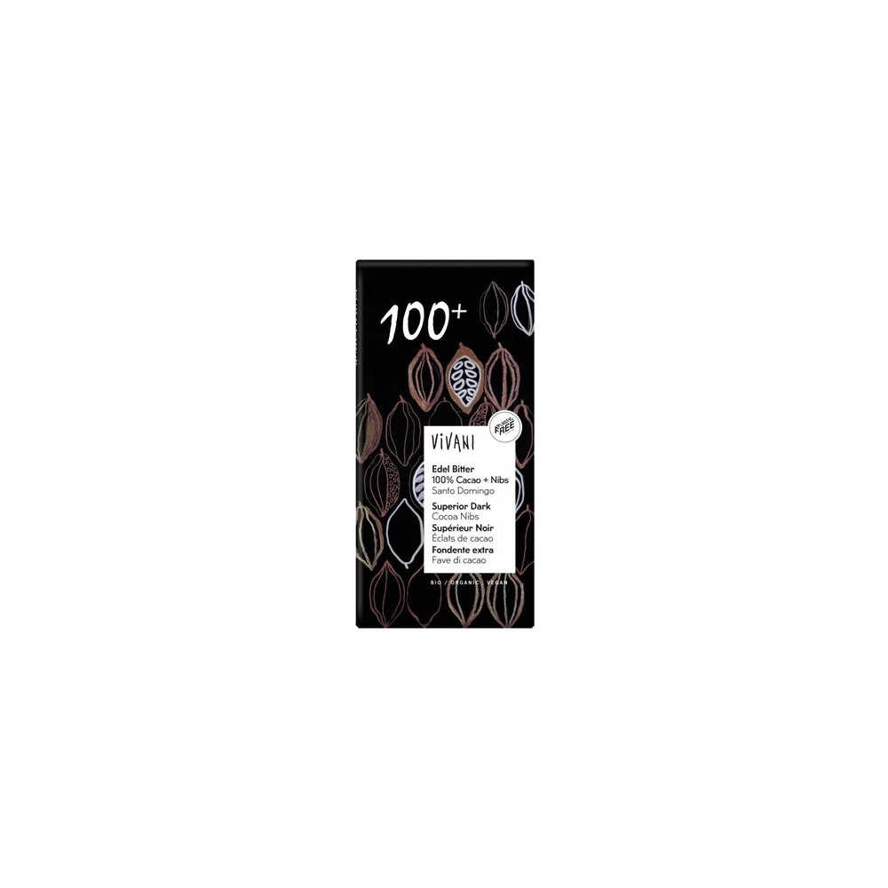  CHOCOLATE NEGRO 100  CON NIBS DE CACAO 80g BIO